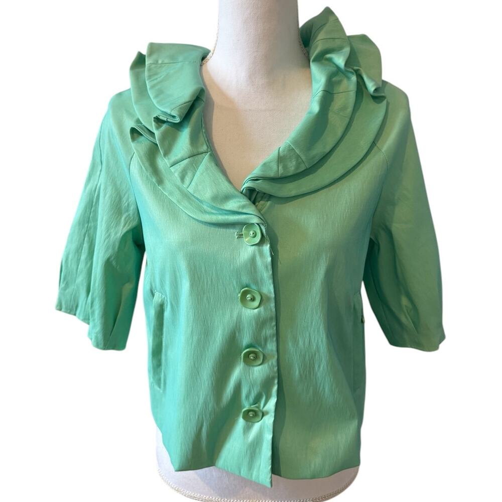Samuel Dong Feminine Ruffle Collar Short Dressy Jacket Mint Green S